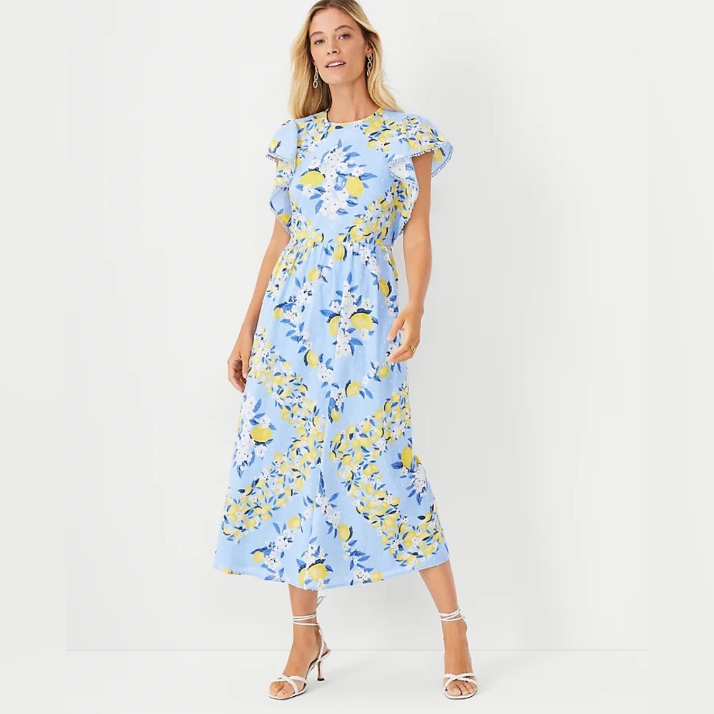 NWT Ann Taylor Lemon Ruffle Sleeve Maxi Dress Size S